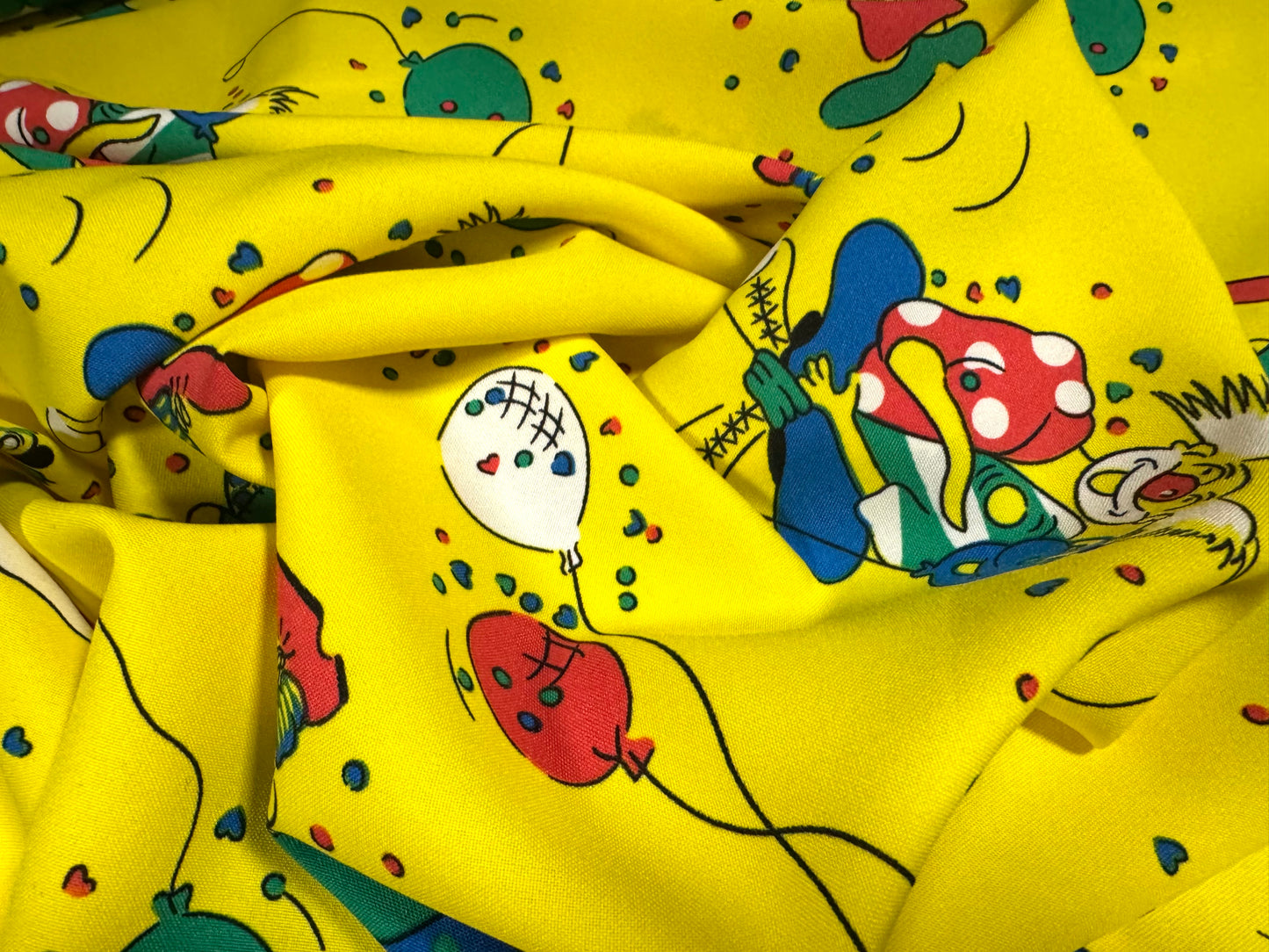 Panama woven fashion fabric, per metre - circus clown print - yellow