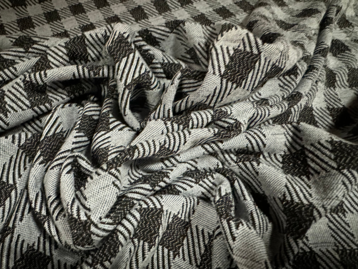 Stretch spandex double jersey fabric, per metre - gingham check - grey