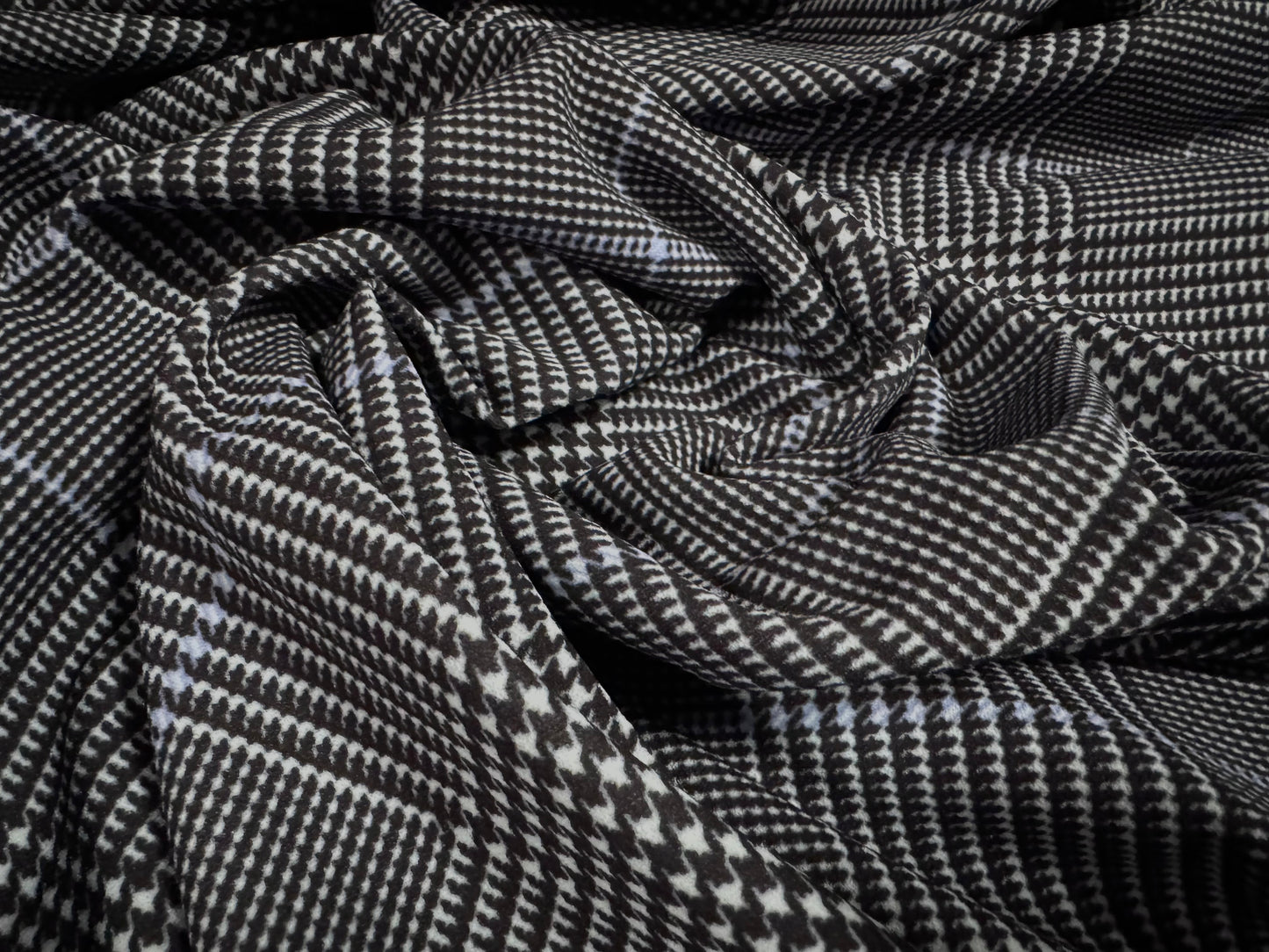 Scuba crepe stretch spandex double jersey fabric, per metre - Prince of Wales check print - grey & lilac