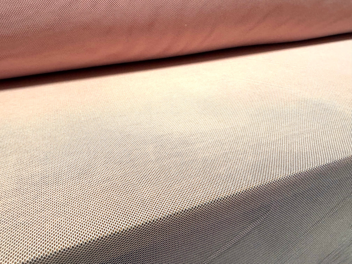 Fine mesh net sheer stretch fabric, per metre - plain - baby pink