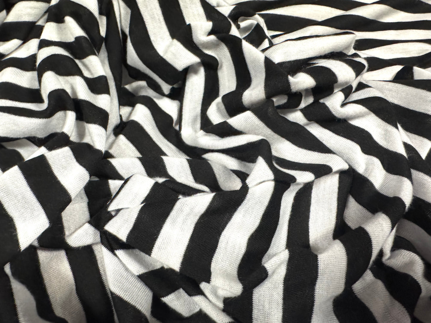 Soft handle single jersey fabric, per metre - stripe - black & white