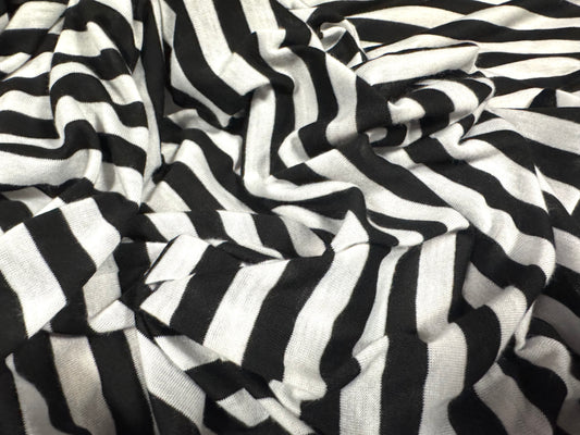 Soft handle single jersey fabric, per metre - stripe - black & white