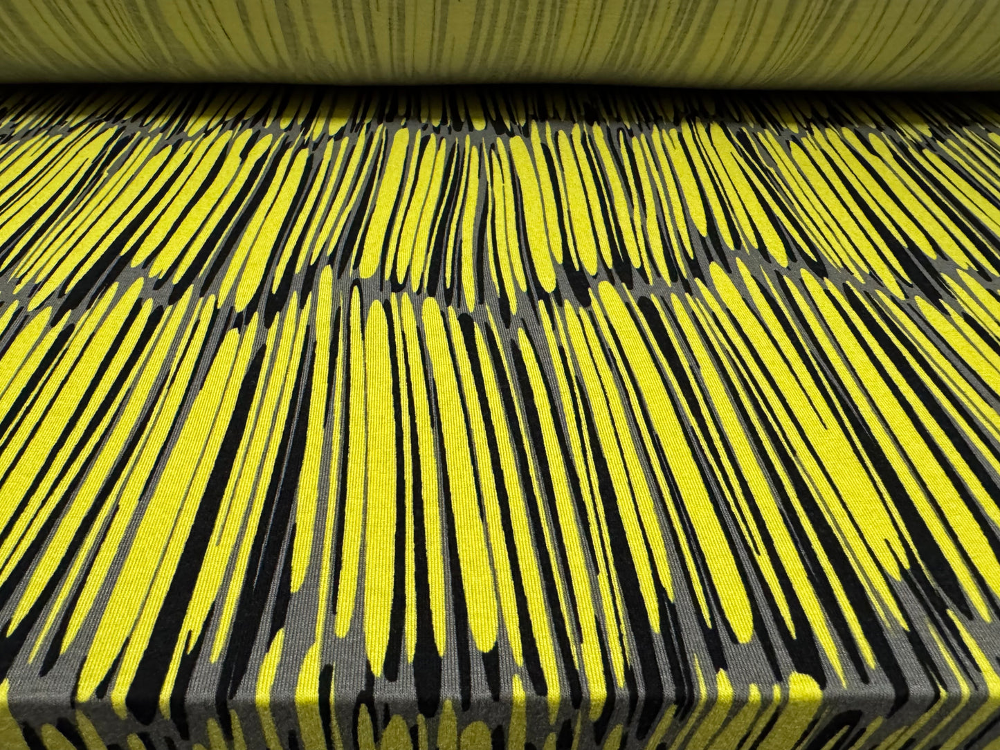Viscose spandex stretch single jersey fabric, per metre - Bamboo Forest print - yellow & grey
