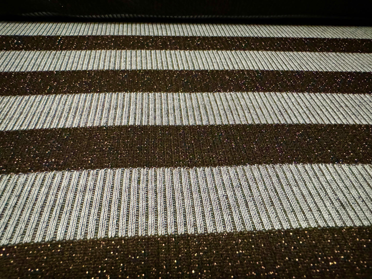 Metallic ribbed jersey knit fashion fabric, per metre - grey with bronze lurex stripe