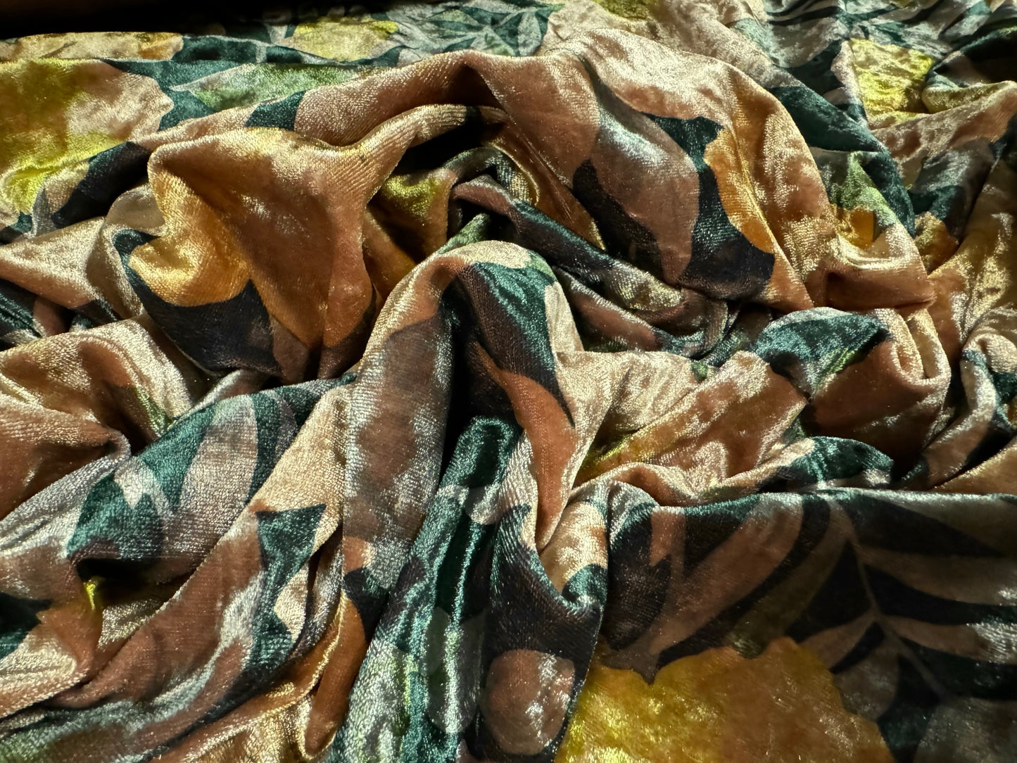 Spandex velvet stretch dress fabric, per mere - lily flower print - dusky pink & teal
