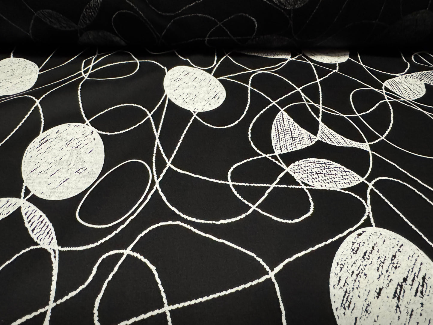 Cotton spandex stretch woven fabric, per metre - squiggle print - black & white