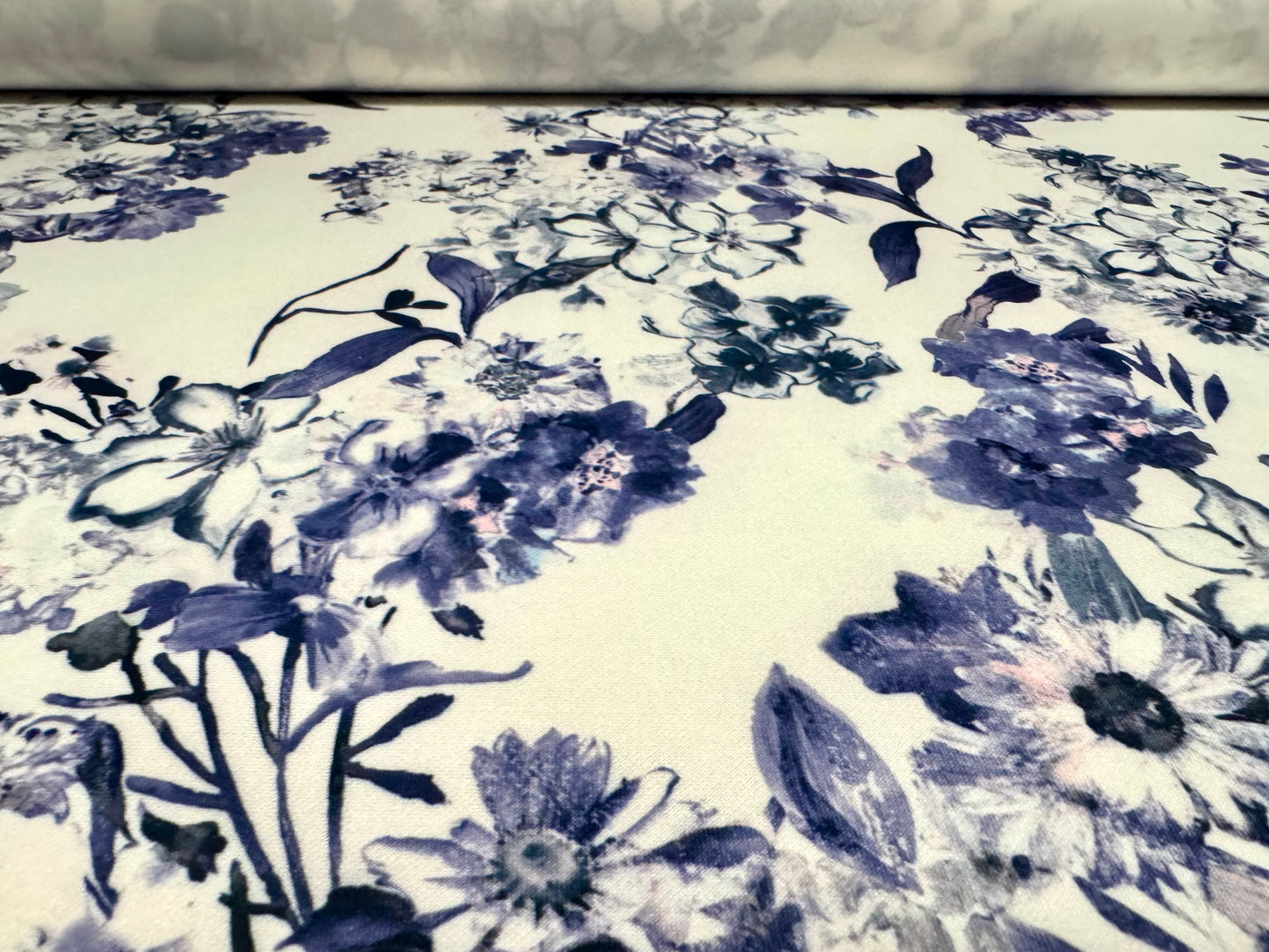 Scuba stretch spandex double jersey dress fabric, per metre - floral print - lavender