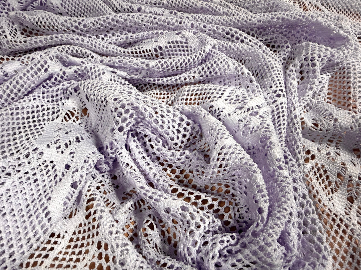 Stretch fishnet jersey fabric with floral design, per metre - lilac