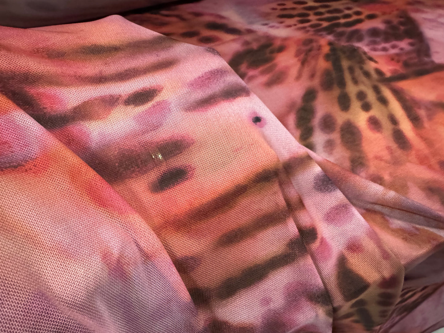 Power mesh net stretch spandex fabric, per metre - butterfly wings print - pink