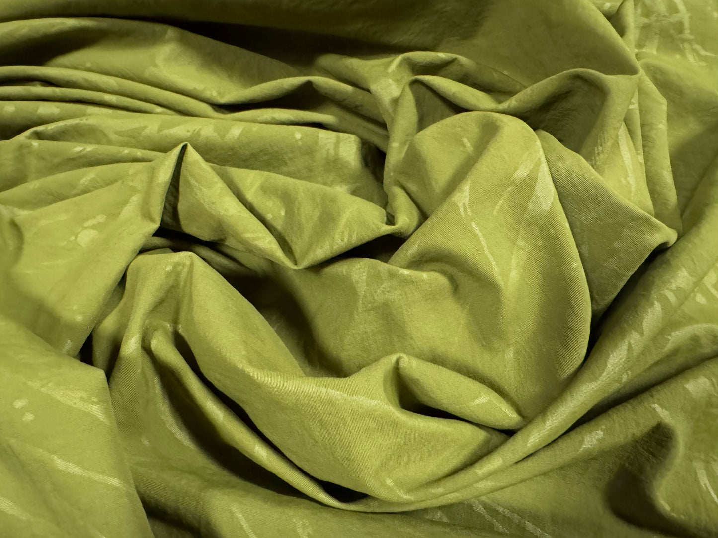 Woven microfibre fashion fabric, per metre - Jackson Pollock style embossed print - green