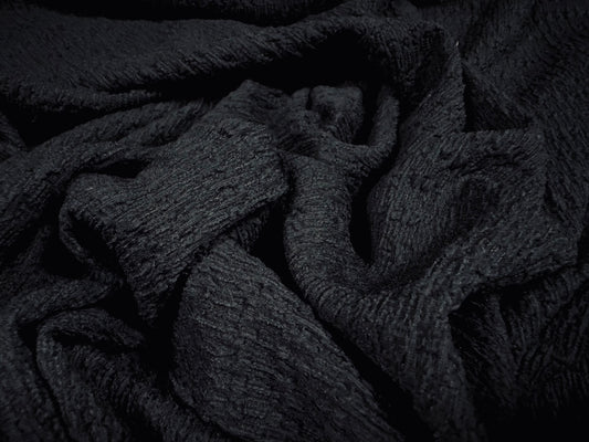 Super Stretch Double Jersey fabric, per metre - seersucker blister - black