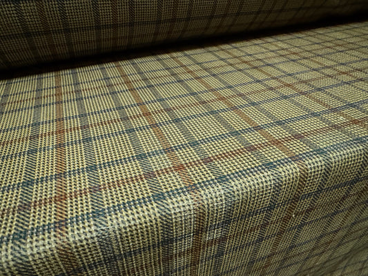 Chenille upholstery fabric, per metre - plaid check print - olive green