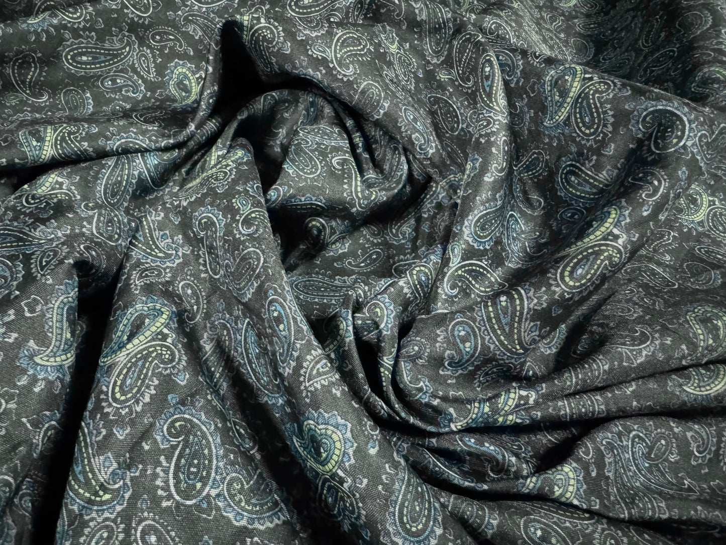 Woven polyester lining fabric, per metre - paisley print - dark teal