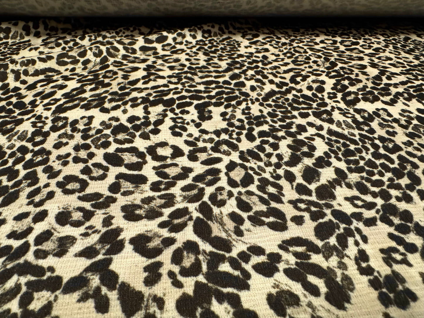 Strawcloth stretch spandex double jersey fabric, per metre - cheetah print - cream