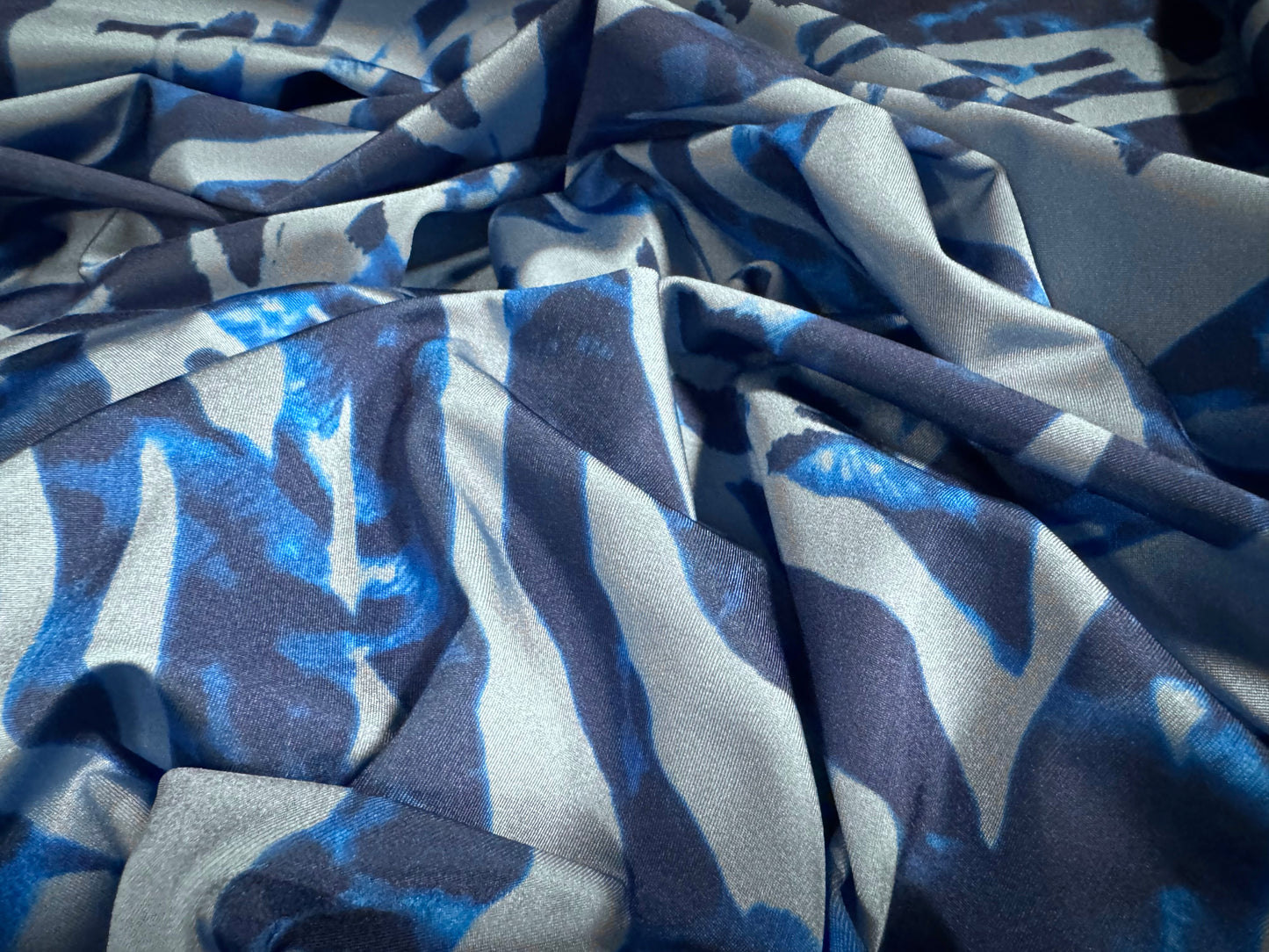 Yoga stretch spandex jersey fabric, per metre - stylised animal print - blue