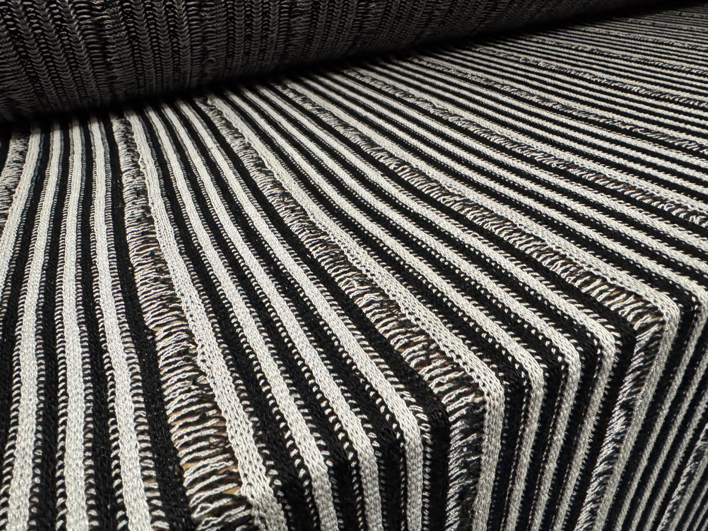 Knitwear jersey fabric, per metre - frayed stripe - black & white