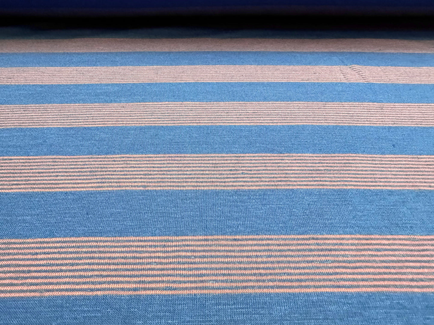 Viscose spandex stretch single jersey fabric, per metre - stripes - blue & nude