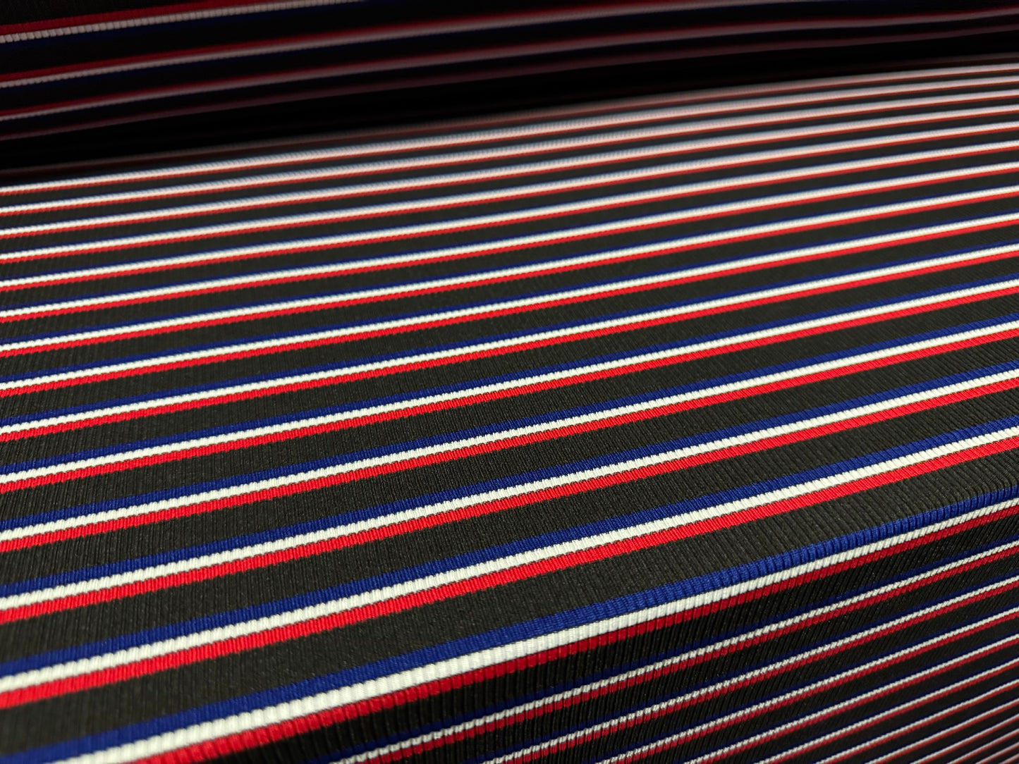 Stretch spandex rib jersey fabric, per metre - stripe - black red white & blue