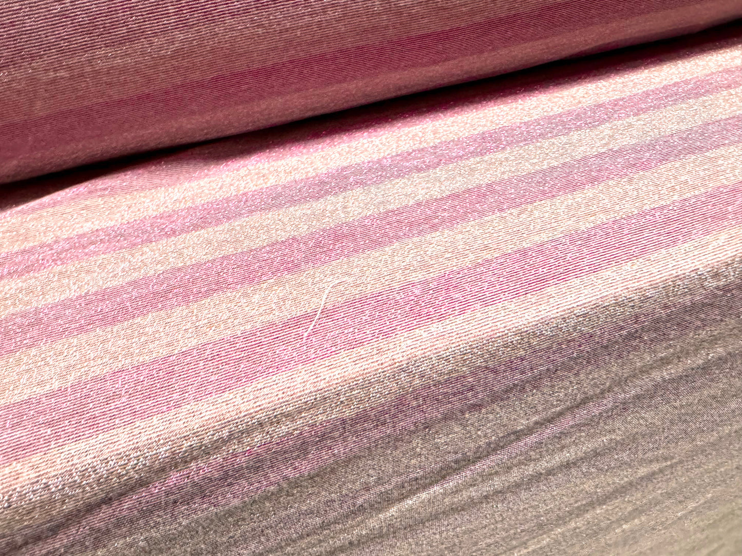 Metallic stretch single jersey fashion fabric, per metre - stripe - lilac & pink lurex sparkle