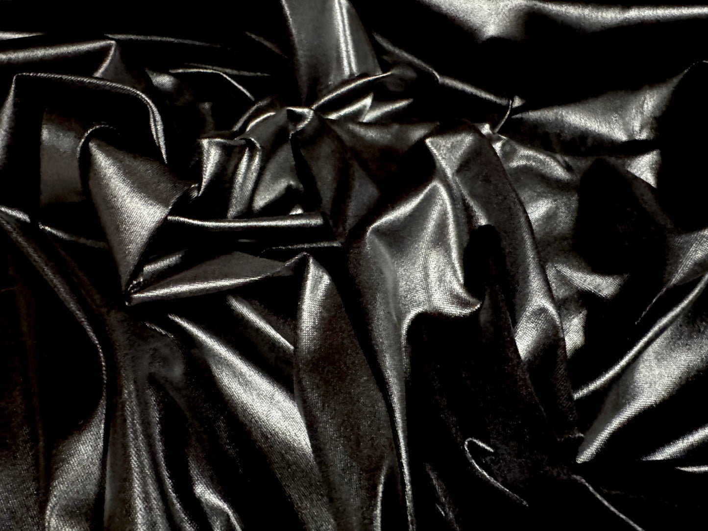 P.U. coated stretch spandex ciré wet look jersey fabric, per metre - plain - black