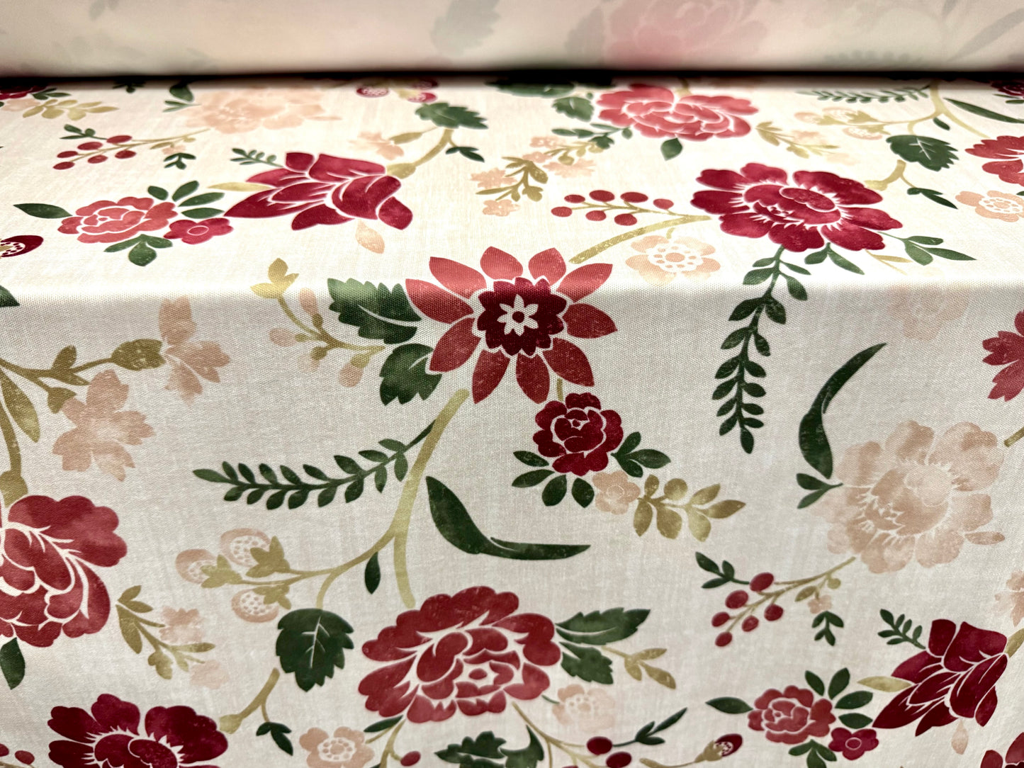 Soft furnishing double jersey fabric, per metre - Botanica Spring print - cream & wine