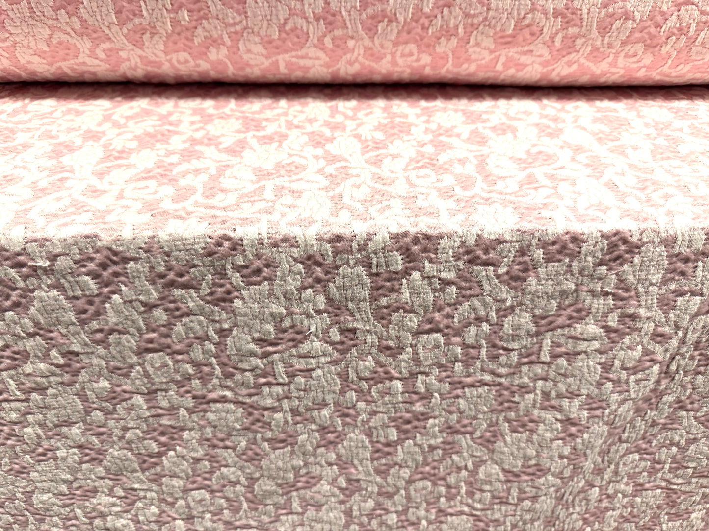 Stretch spandex double jersey fabric, per metre - floral blister jacquard - pink & white