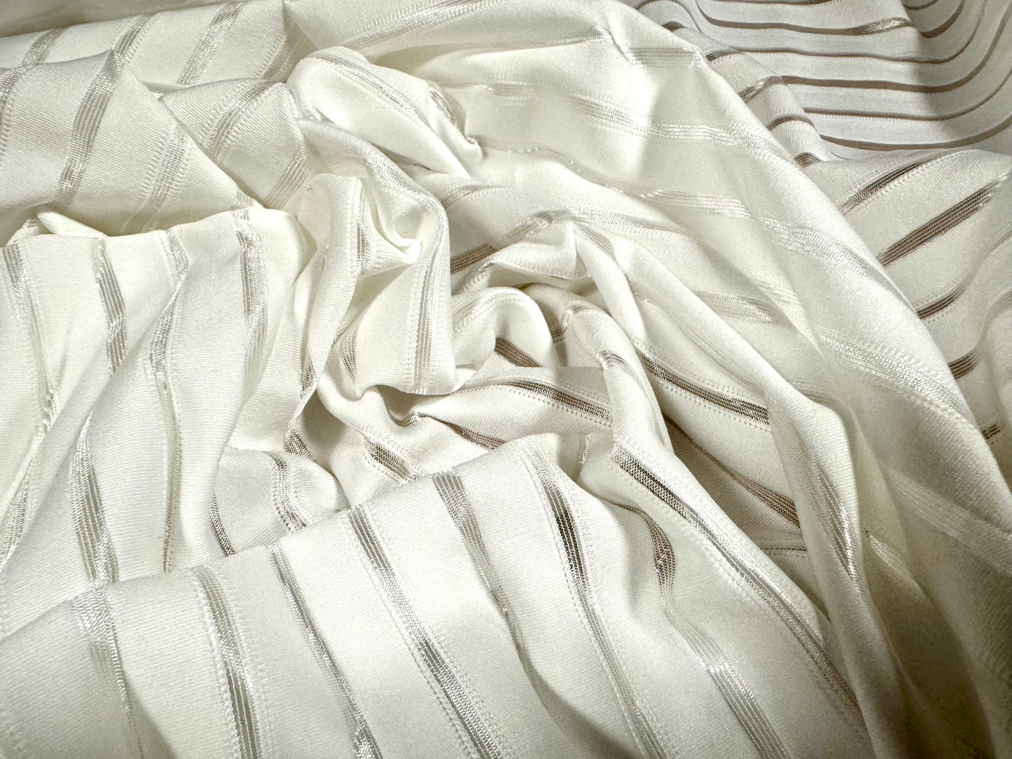 Stretch spandex rib jersey fabric, per metre - burnout stripe - cream