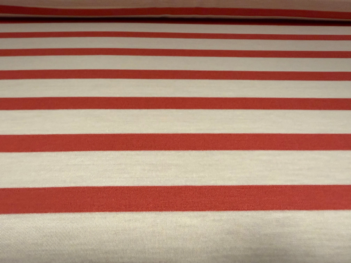 Viscose single jersey fashion fabric, per metre - stripe - salmon & cream