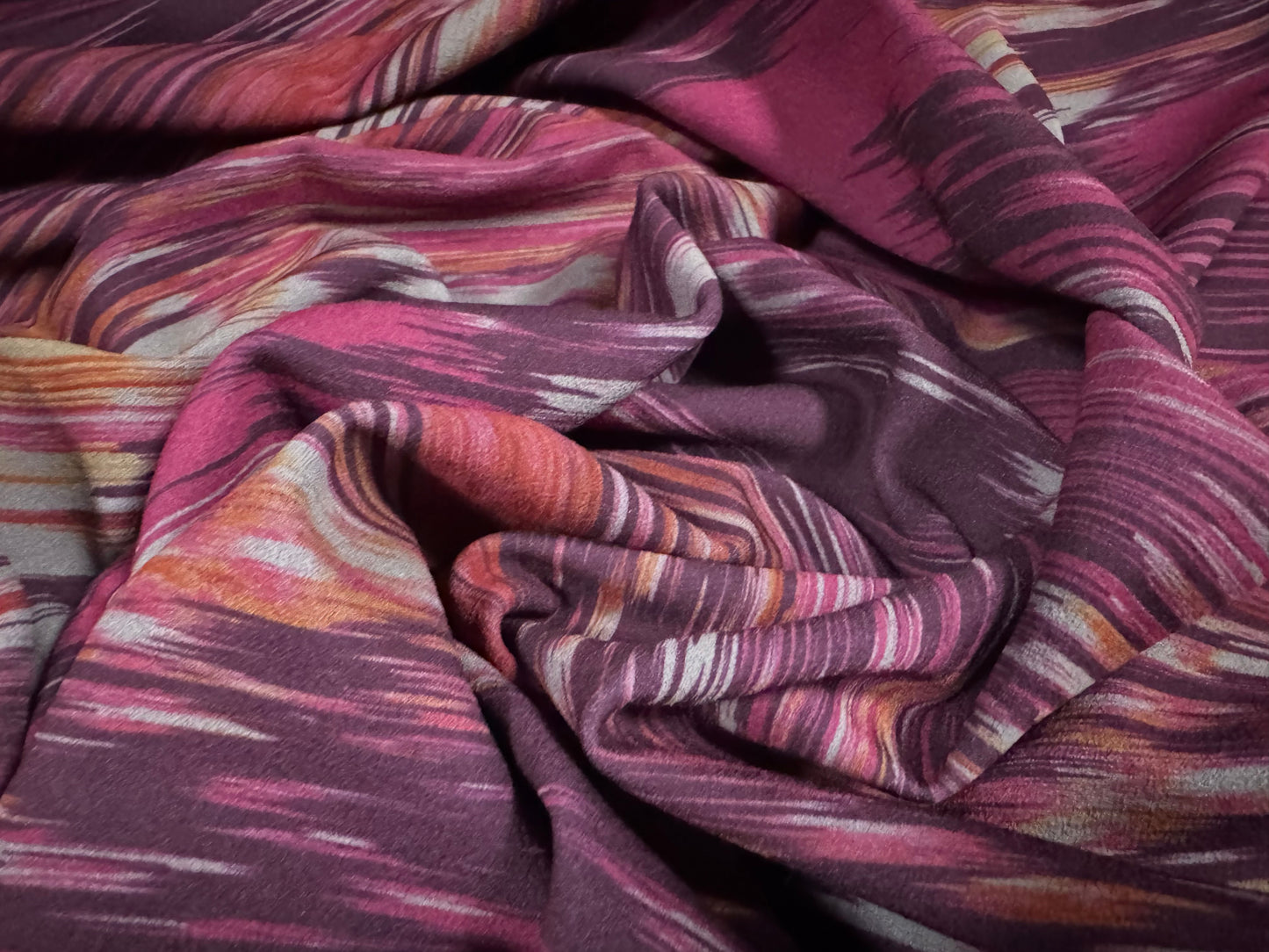 Scuba crepe stretch spandex double jersey fabric, per metre - abstract print - purple magenta & grey