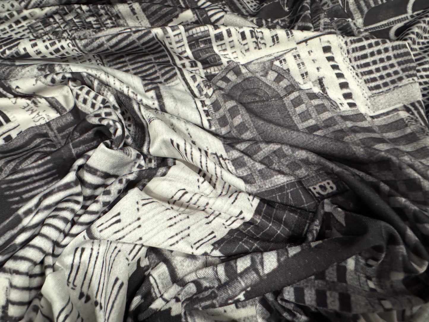 Soft touch stretch spandex single jersey fabric, per metre - Manhattan, New York print - grey