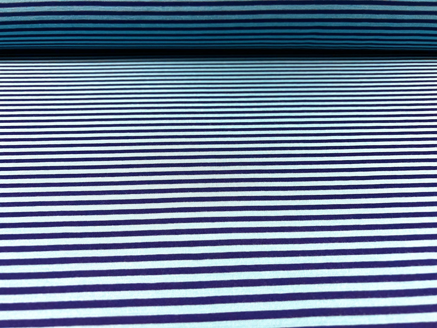 Viscose blend single jersey fabric, per metre - stripe - turquoise & blue