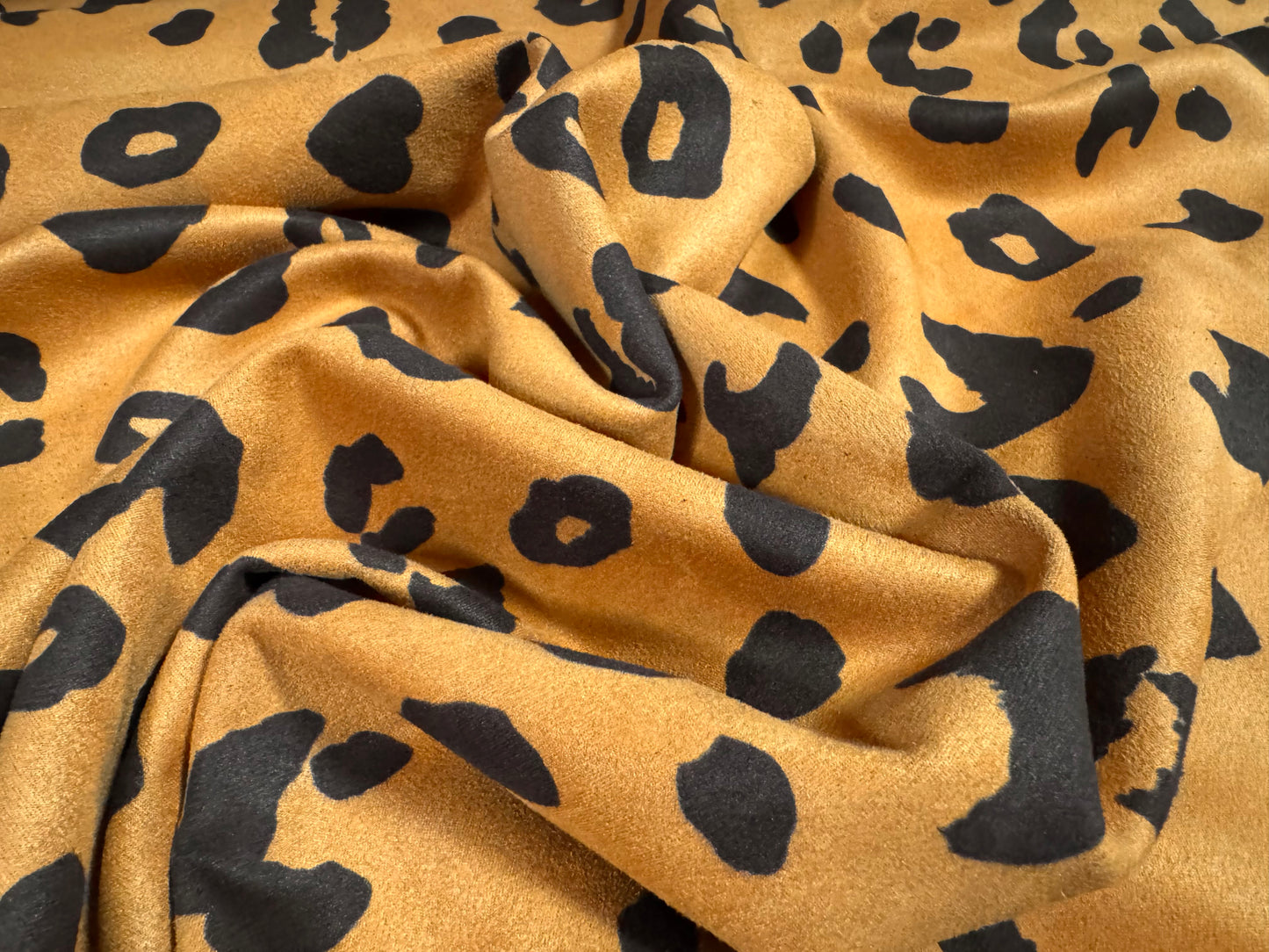 Scuba suede stretch spandex double jersey fabric, per metre - cheetah animal print - toffee