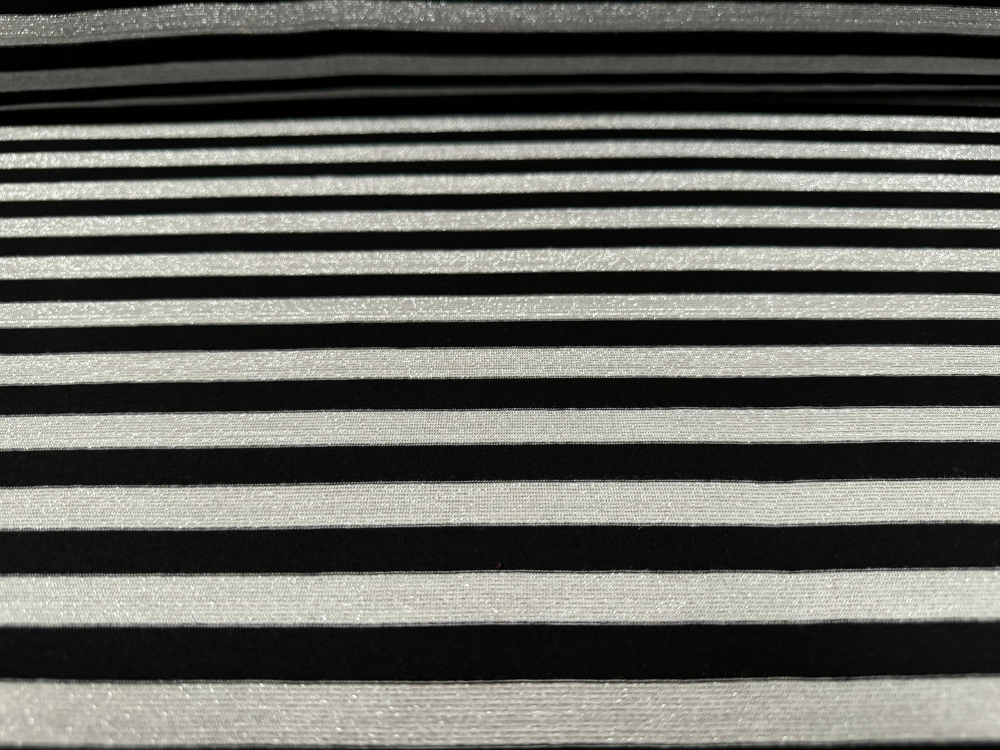 Metallic stretch single jersey fashion fabric, per metre - striped - black with silver lurex