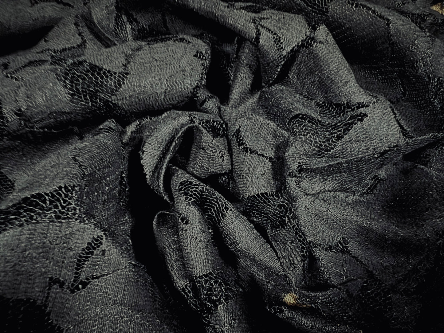 Cotton mesh lace fabric, per metre - large flower pattern - black