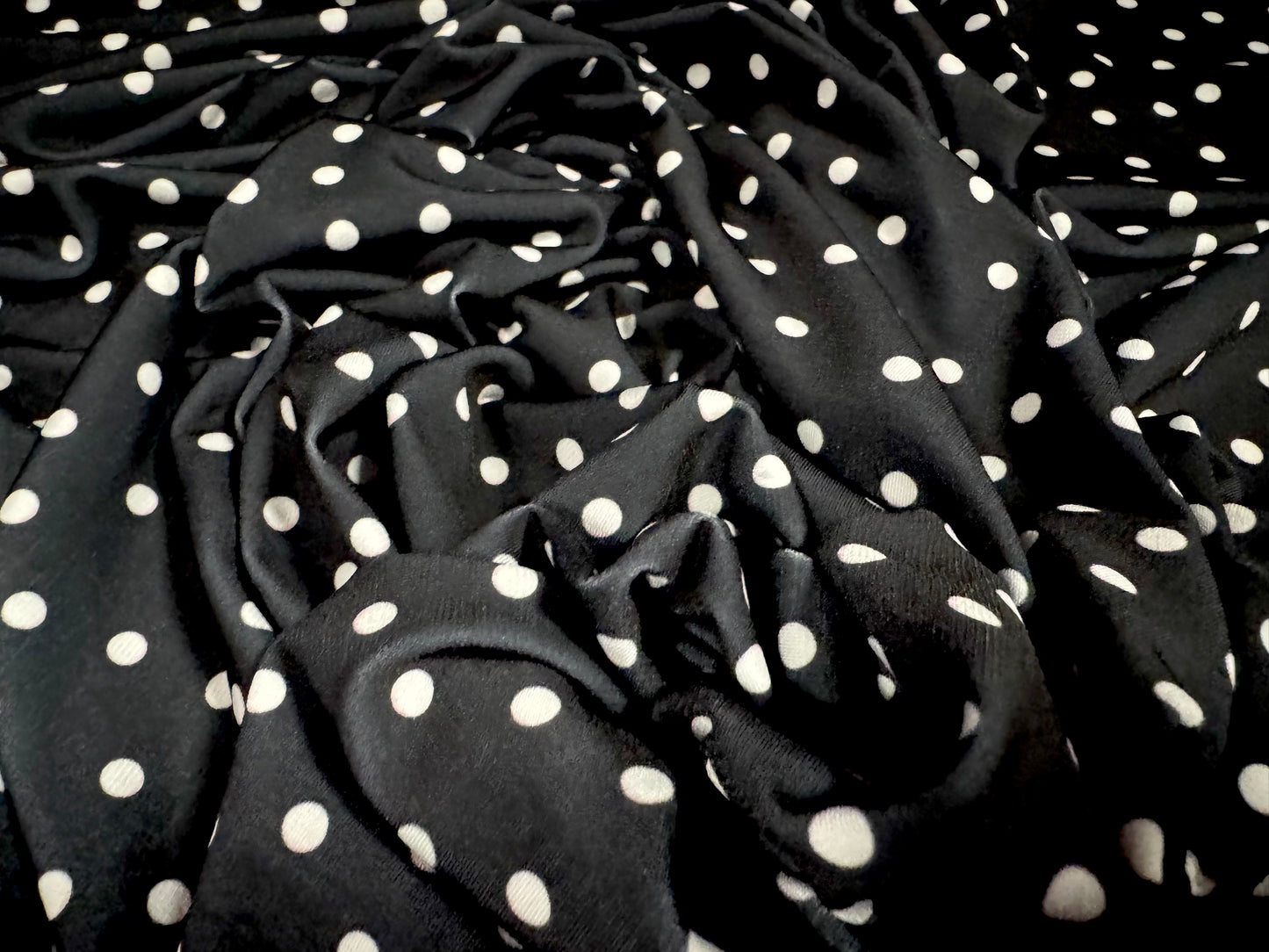 ITY stretch spandex single jersey fabric, per metre - spot print - black & white
