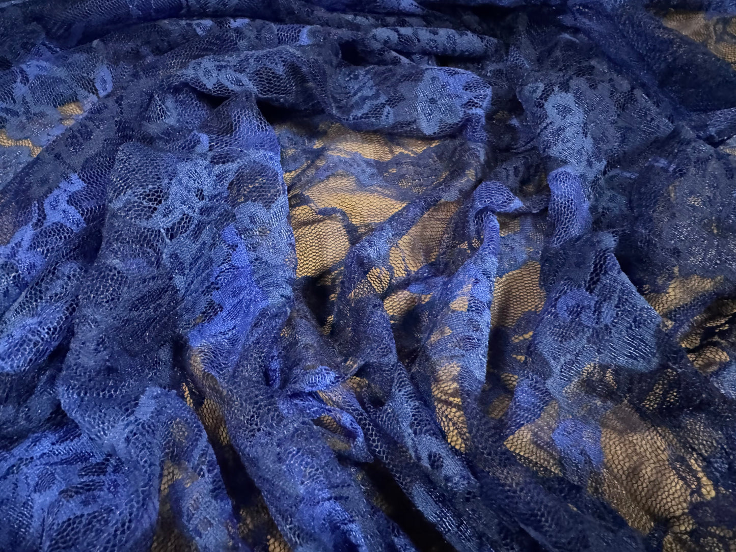 Stretch spandex mesh lace fabric, per metre - camouflage print - blue