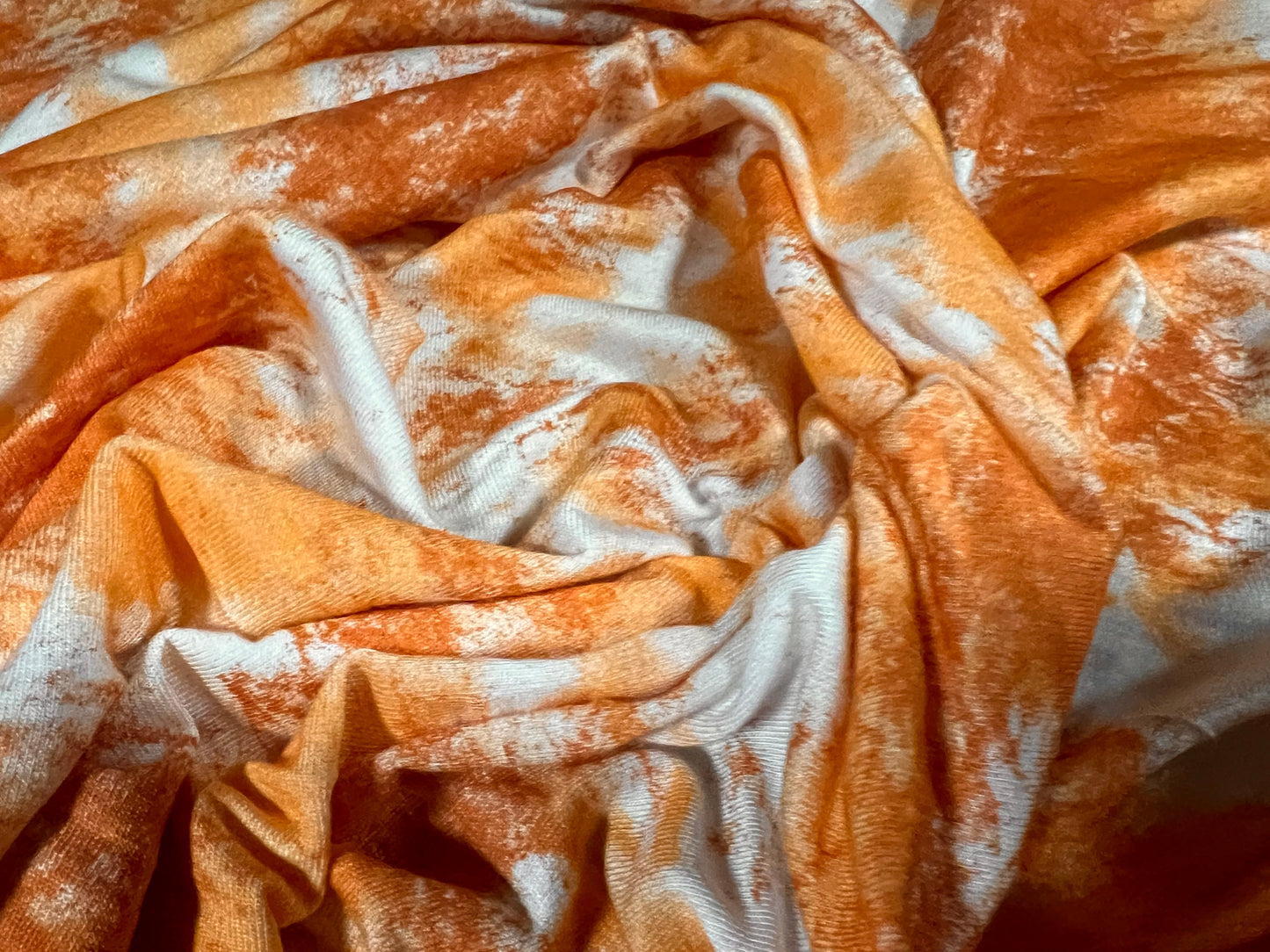 Viscose spandex stretch single jersey fabric, per metre - tie dye print - orange
