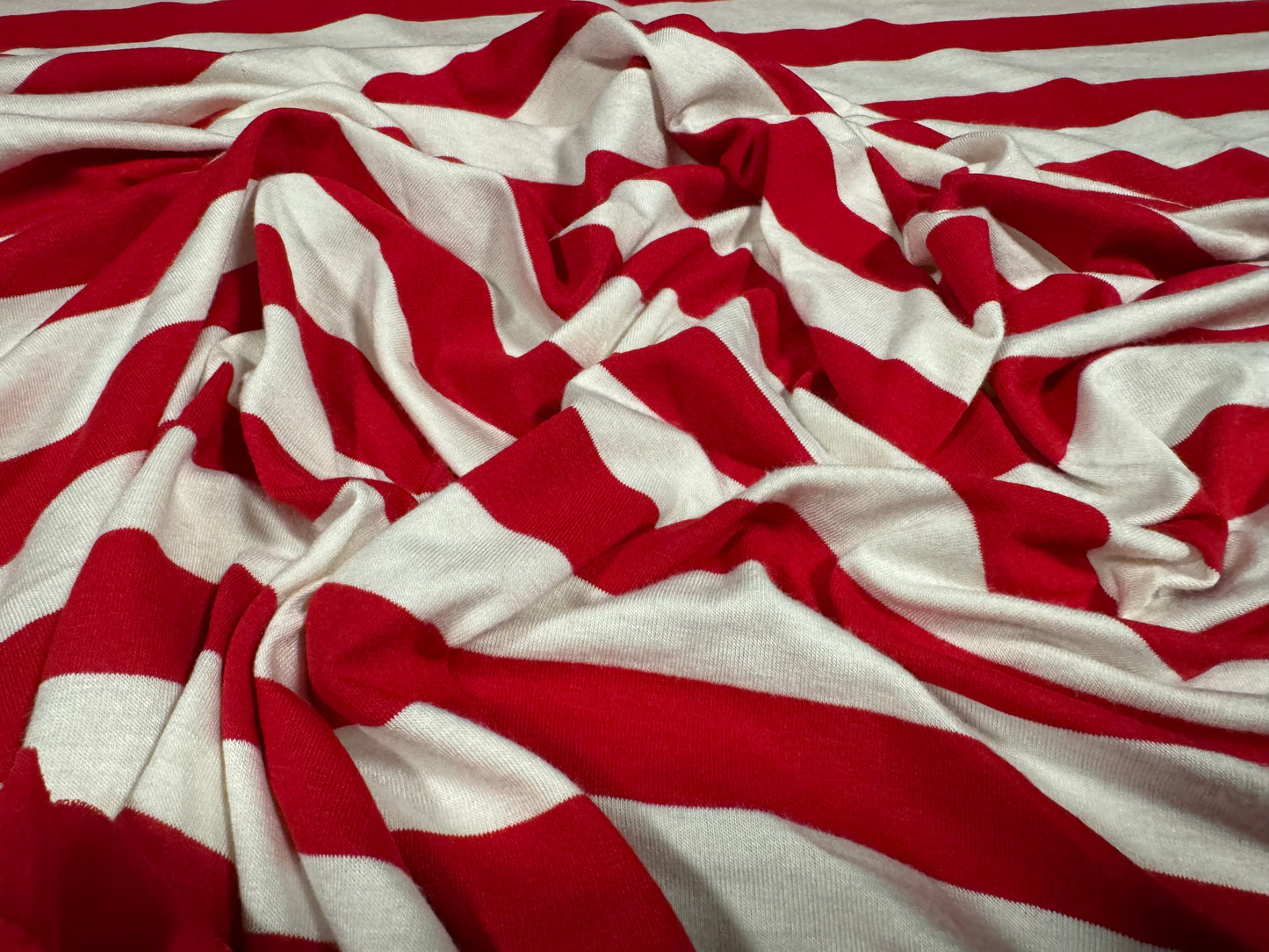 Viscose spandex stretch single jersey fabric, per metre - stripe - red & ivory