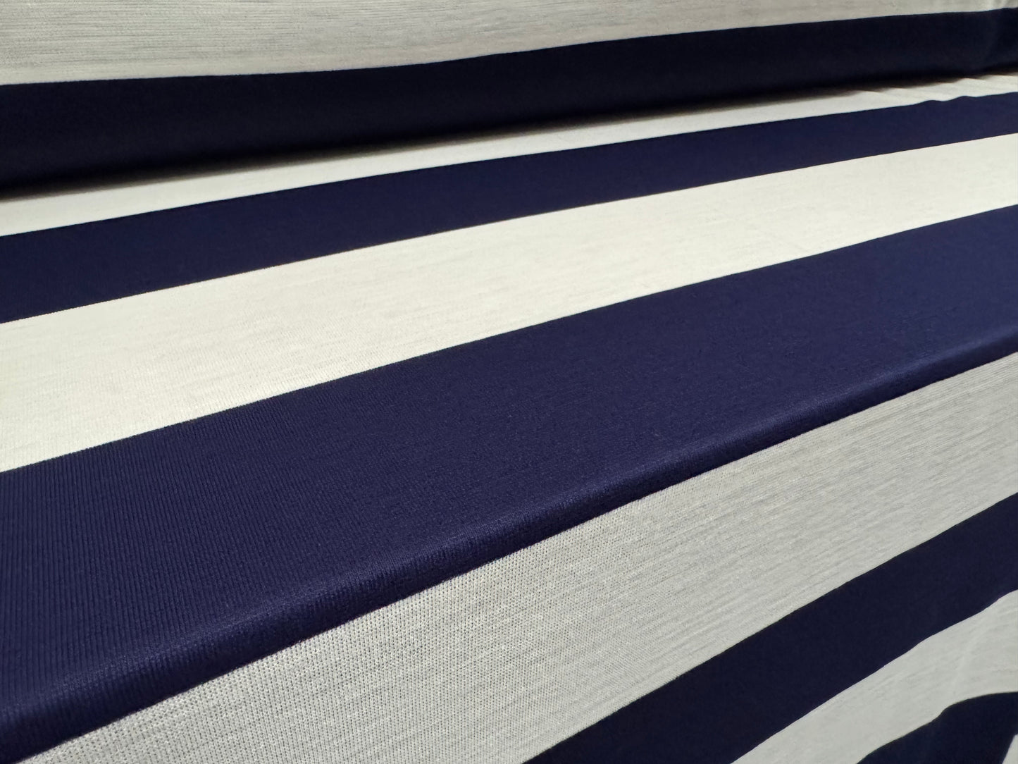 Knitwear jersey fabric, per metre - Rugby stripe - navy blue & white