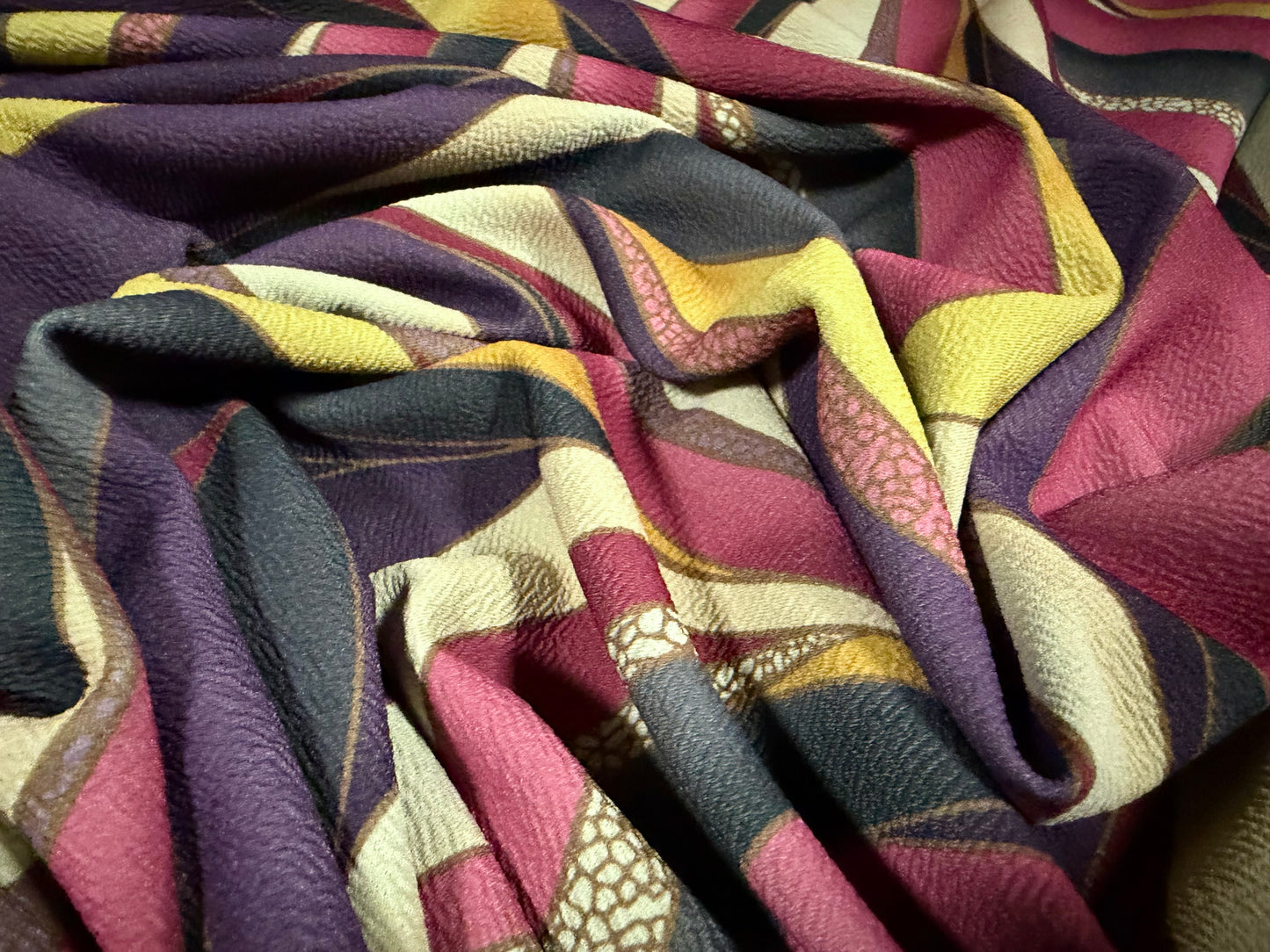 ‘Liverpool’ textured scuba stretch spandex jersey fabric, per metre - wavy swirl print - magenta purple & sage