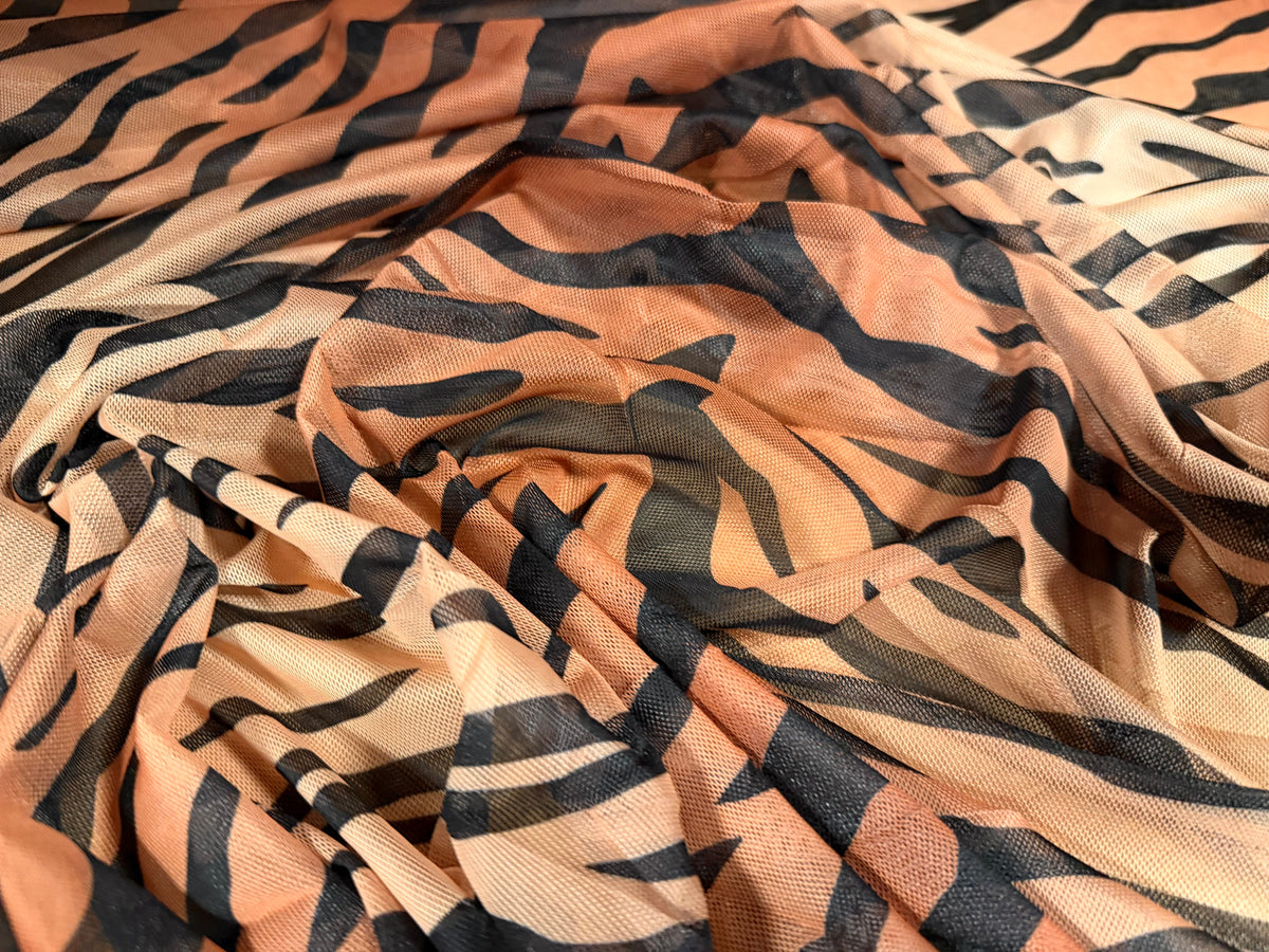 Power mesh net stretch spandex fabric, per metre - Bengal tiger print