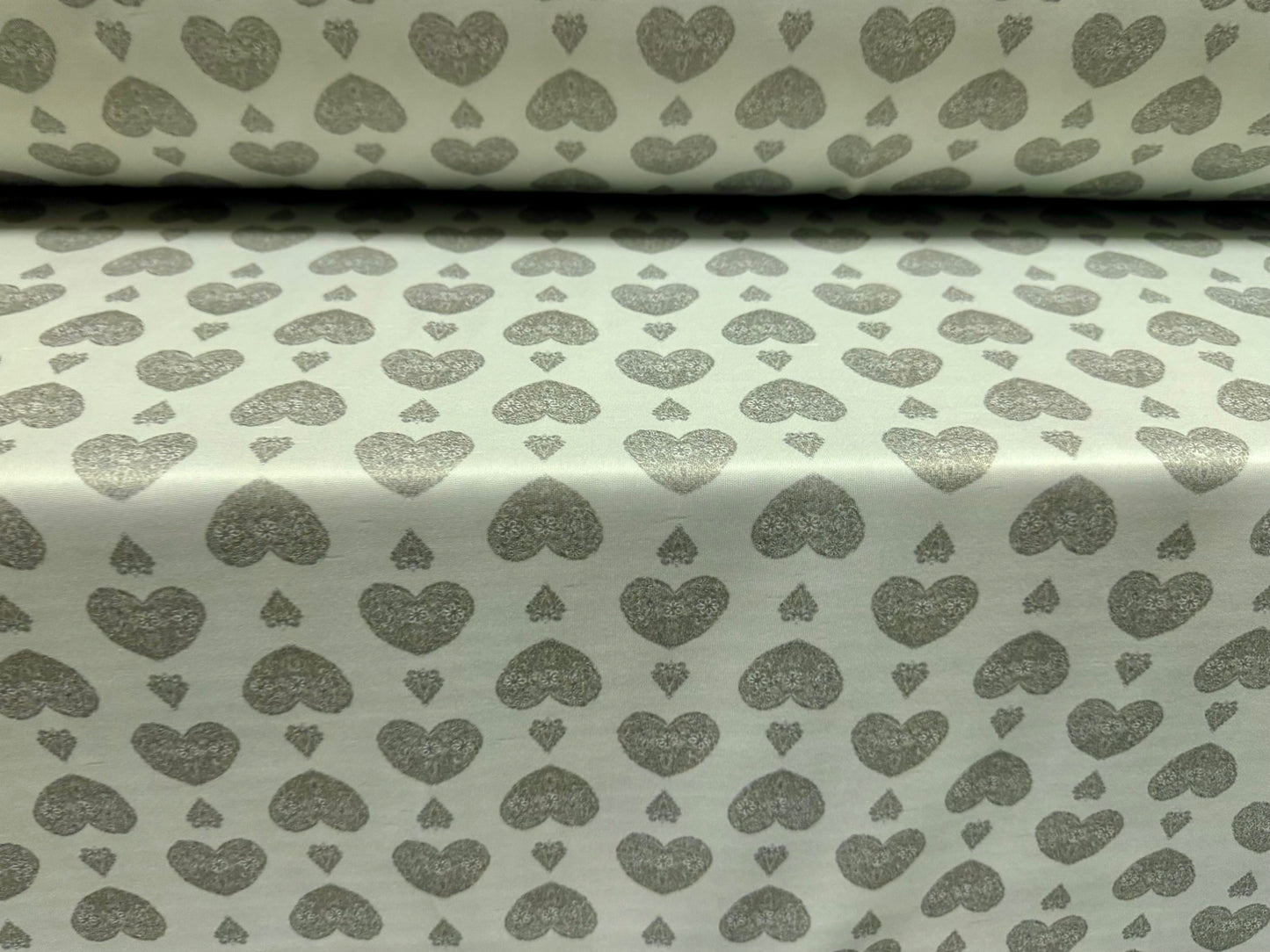 Scuba spandex double jersey fashion fabric, per metre - love hearts print - sage green & grey