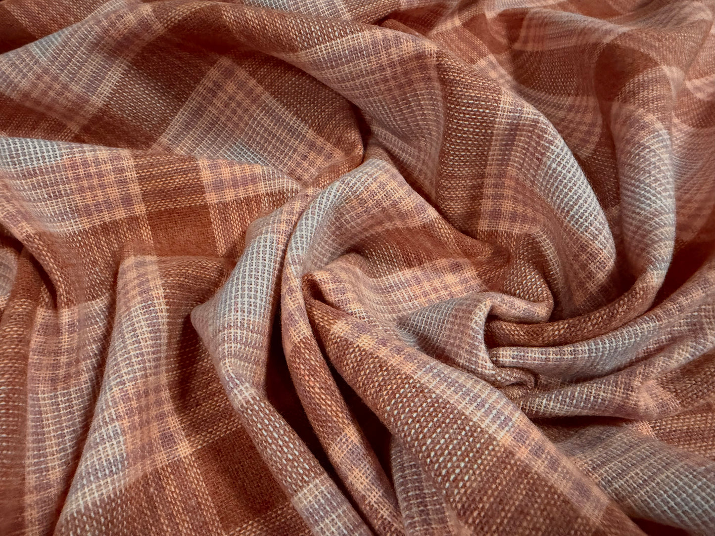 Wool flannel coat jacket fabric, per metre - check - pink & mulberry
