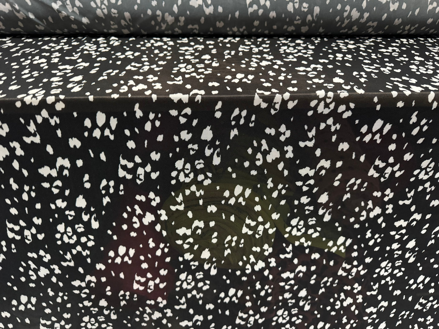 Power mesh net stretch spandex fabric, per metre - animal print - black & white