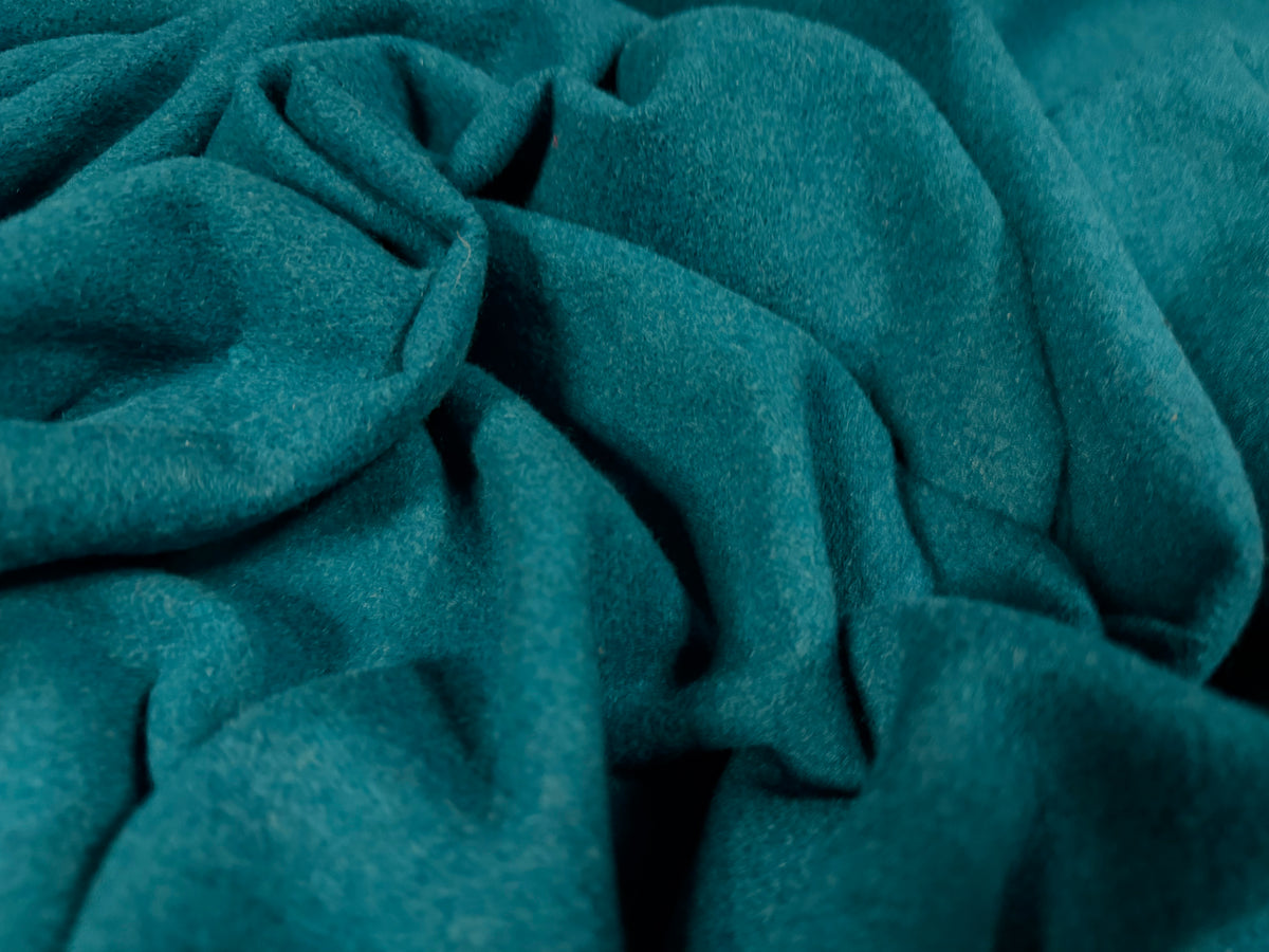Tasseled wool flannel fabric, per metre - plain - 215 cms panel - teal