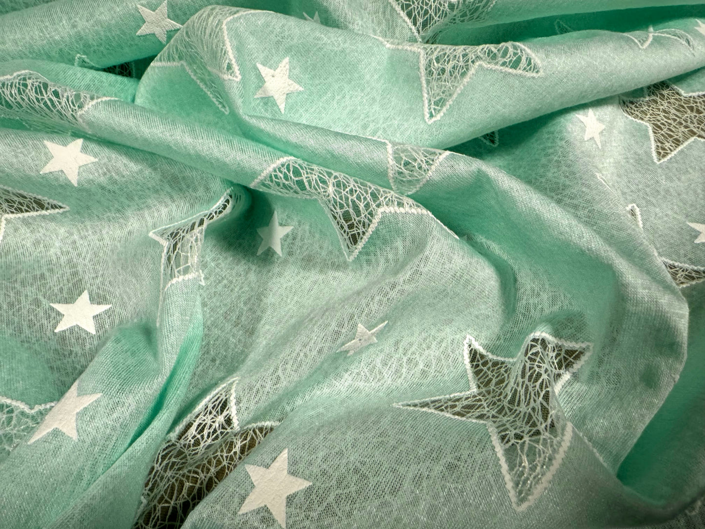 Single jersey fashion fabric, per metre - burnout star print - mint green
