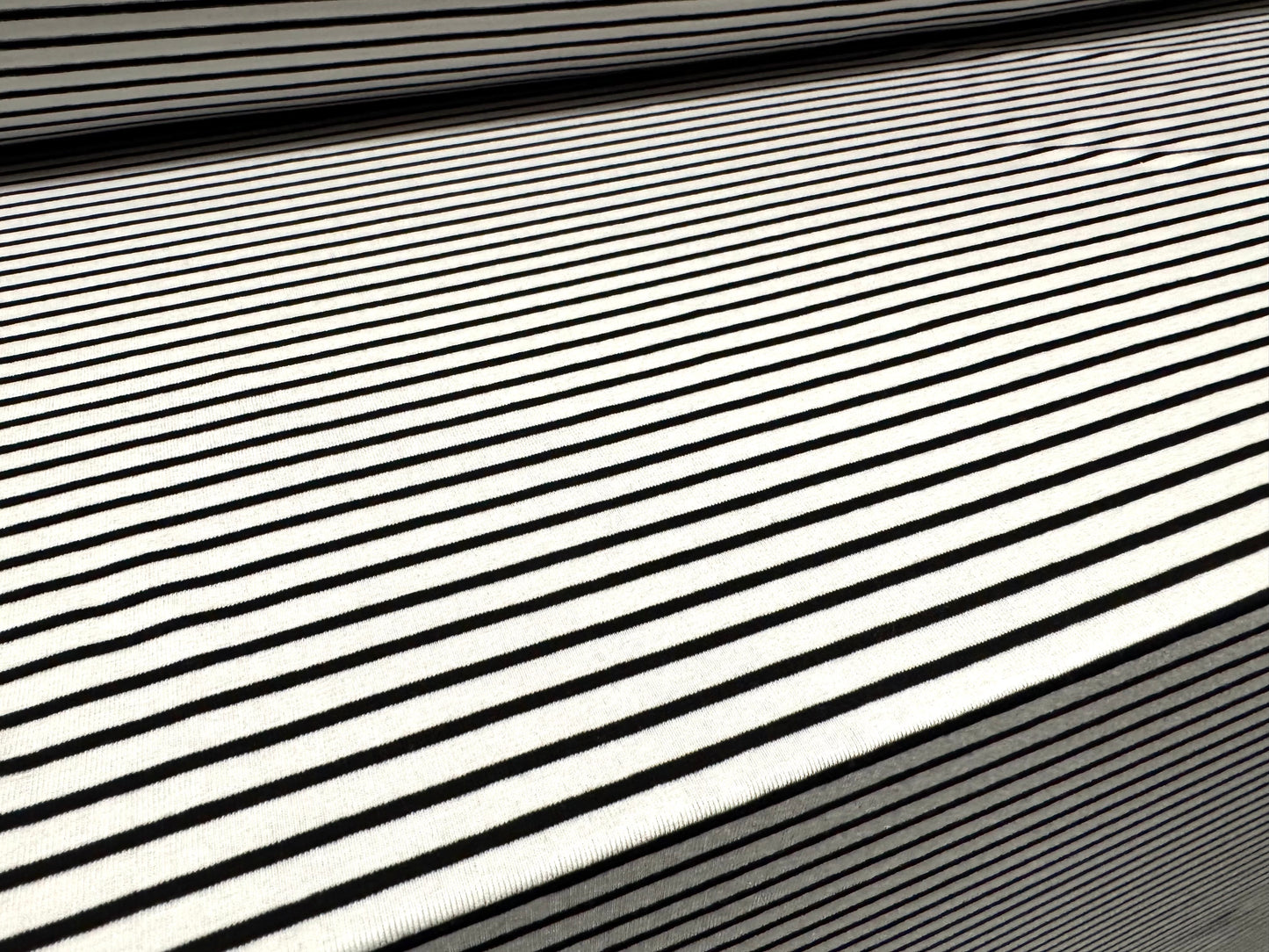 Viscose spandex stretch single jersey fabric, per metre - stripe - black & white