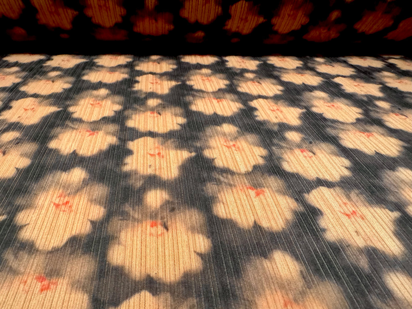 Stretch spandex ribbed jersey fabric, per metre - flower print - midnight & tan