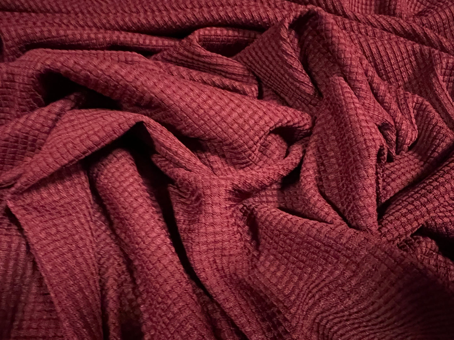 Waffle stretch spandex jersey bodycon fabric, per metre - plain - wine
