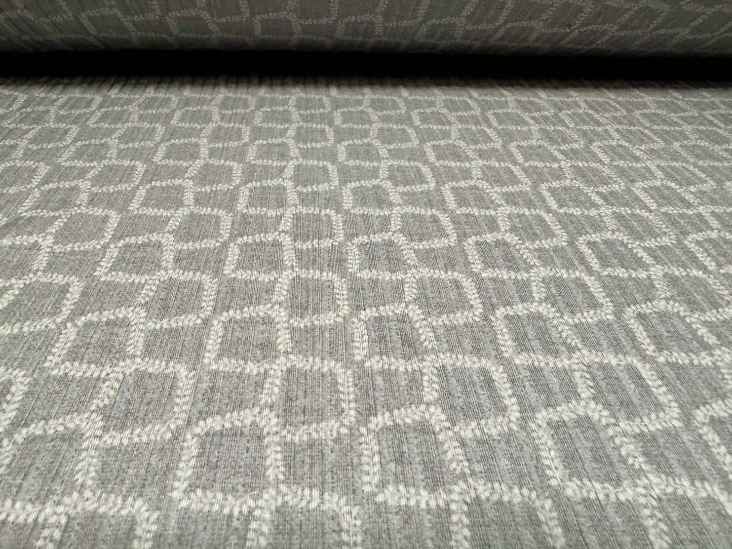 Spandex rib stretch jersey fabric, per metre - Geometric laurel leaf print - grey